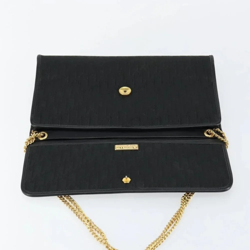 Christian Dior Trotter Canvas Chain Shoulder Bag Black Gold Auth - Picture 11 of 15